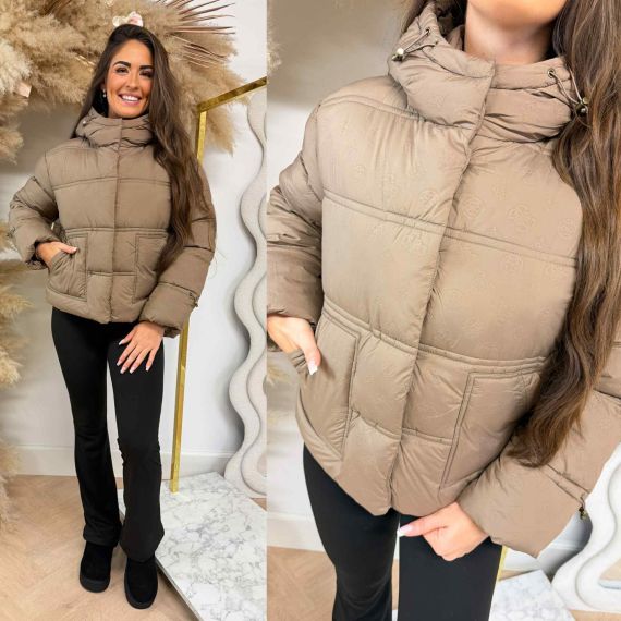 GUESS DAISY CROPT LOGO JACKET W5BL43W2902 FN8J TAUPE