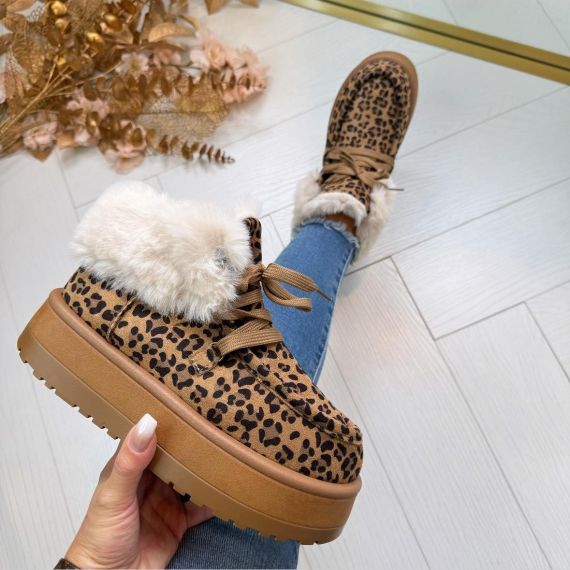 FURRY OMSLAG UGIE BOOT C-3016 LEOPARD  *WEB ONLY*