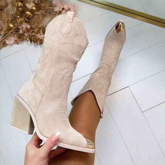 *SALE* GOLDEN DETAIL COWBOY LAARS DES956 BEIGE/SUE