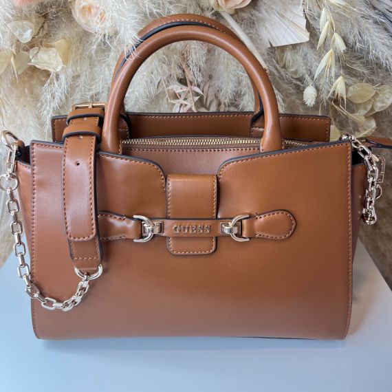 GUESS NOLANA GIRLFRIEND SATCHEL BAG VG950006 COGNAC