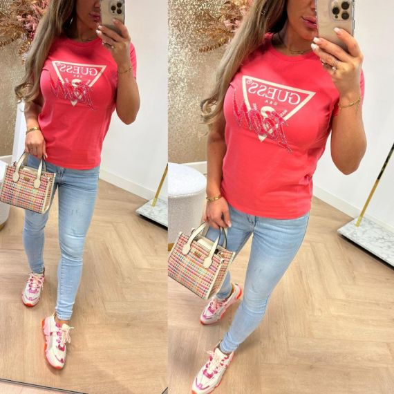 GUESS SS CN ICON TEE W3GI46 I3Z14 A60Y CORAL