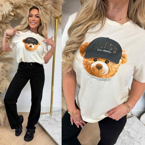 GUESS TEDDY BEAR SS T-SHIRT V5BI09I3Z14 G1O6 CREME