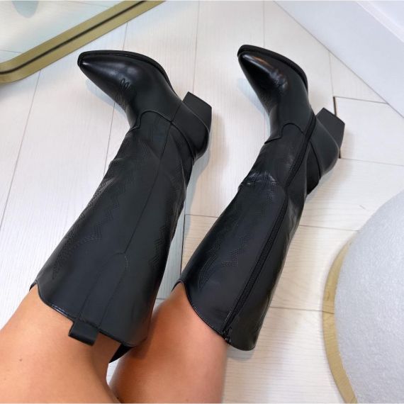 LEATHER LOOK COWBOY LAARS T-272 BLACK