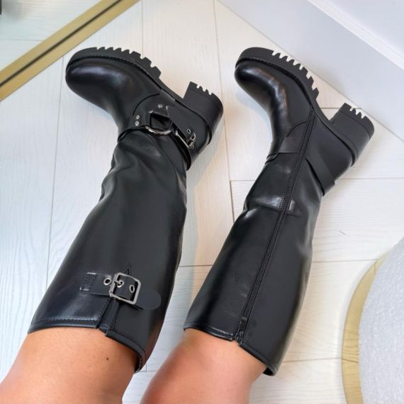 LEATHER LOOK LAARS MET HAK DES809 BLACK/P