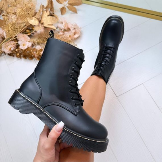 LEATHER LOOK VETERBOOT BS25A ALLBLACK