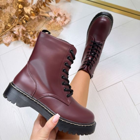 LEATHER LOOK VETERBOOT BS25A WINE