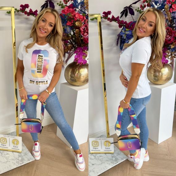 LUXURY BY STYLE TEE 2201 WHITE/PURPLE/PINK