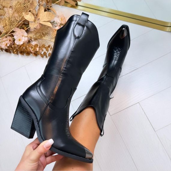 METAL DETAIL COWBOY LAARS DES956 BLACK/**PU** *WEB ONLY*