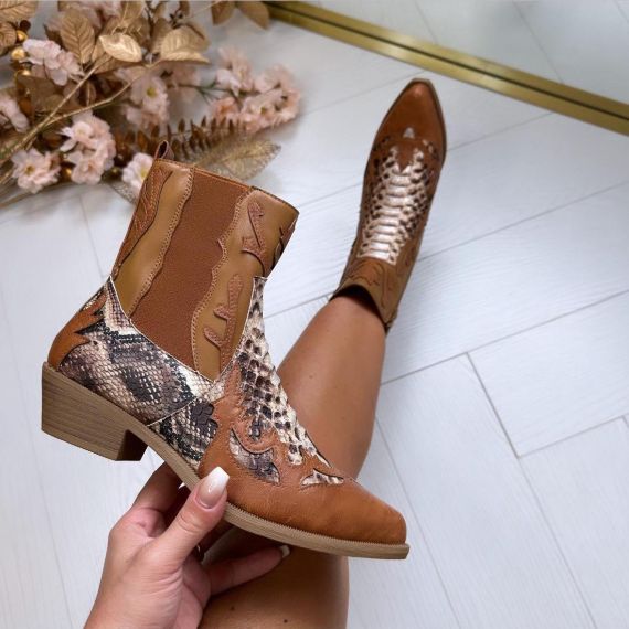 NEW COWGIRL PRINT BOOT DES666 CAMEL *WEBONLY*