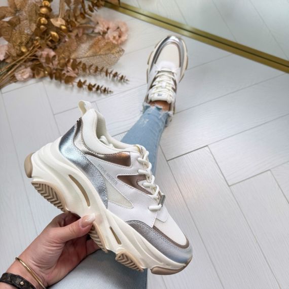 STEVE MADDEN PROGRESSIVE SNEAKER 0096 SILVER/GOLD CREAM