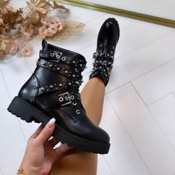STUDDED ACTIE BOOT A-342 BLACK *WEB ONLY*