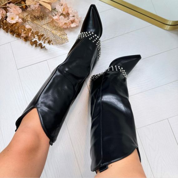 STUDDED COWBOY LAARS 9689A BLACK *WEB ONLY*