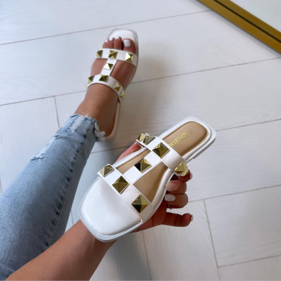 STUDDED MUSTHAVE SLIPPER E-0006 WHITE *WEB ONLY*