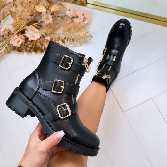 TRIPLE DOUBLE ZIP BOOT 12618-A210 BLACK/GOLD