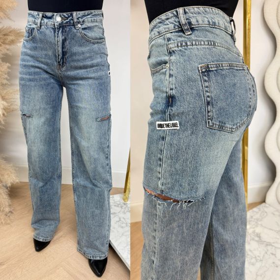 UNIQUE THE LABEL JUNE WIDE LEG JEANS MID BLUE