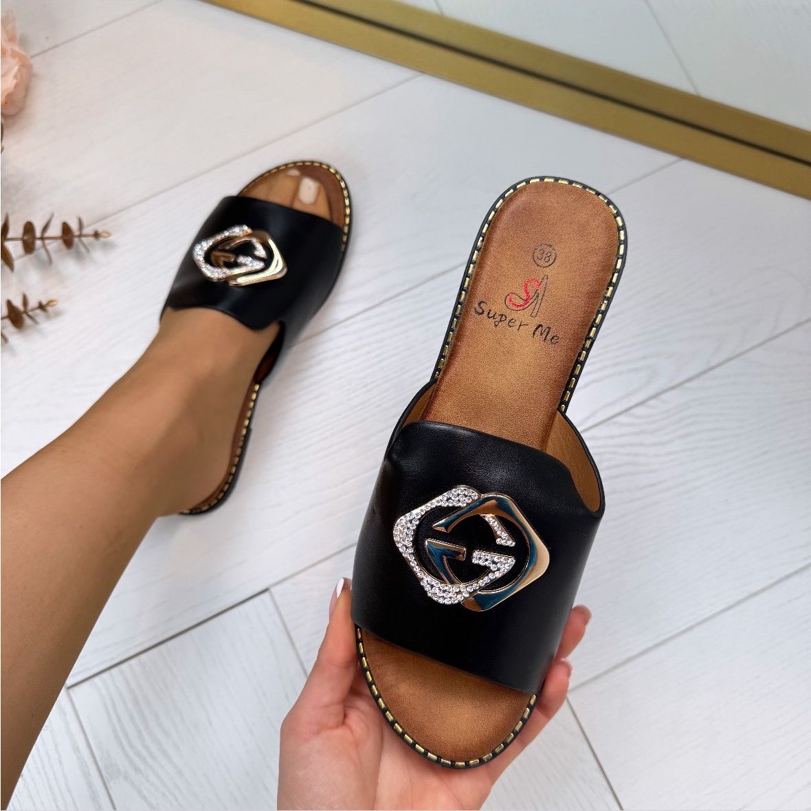 *SALE* GG INSPIRED SLIPPER CH023 BLACK