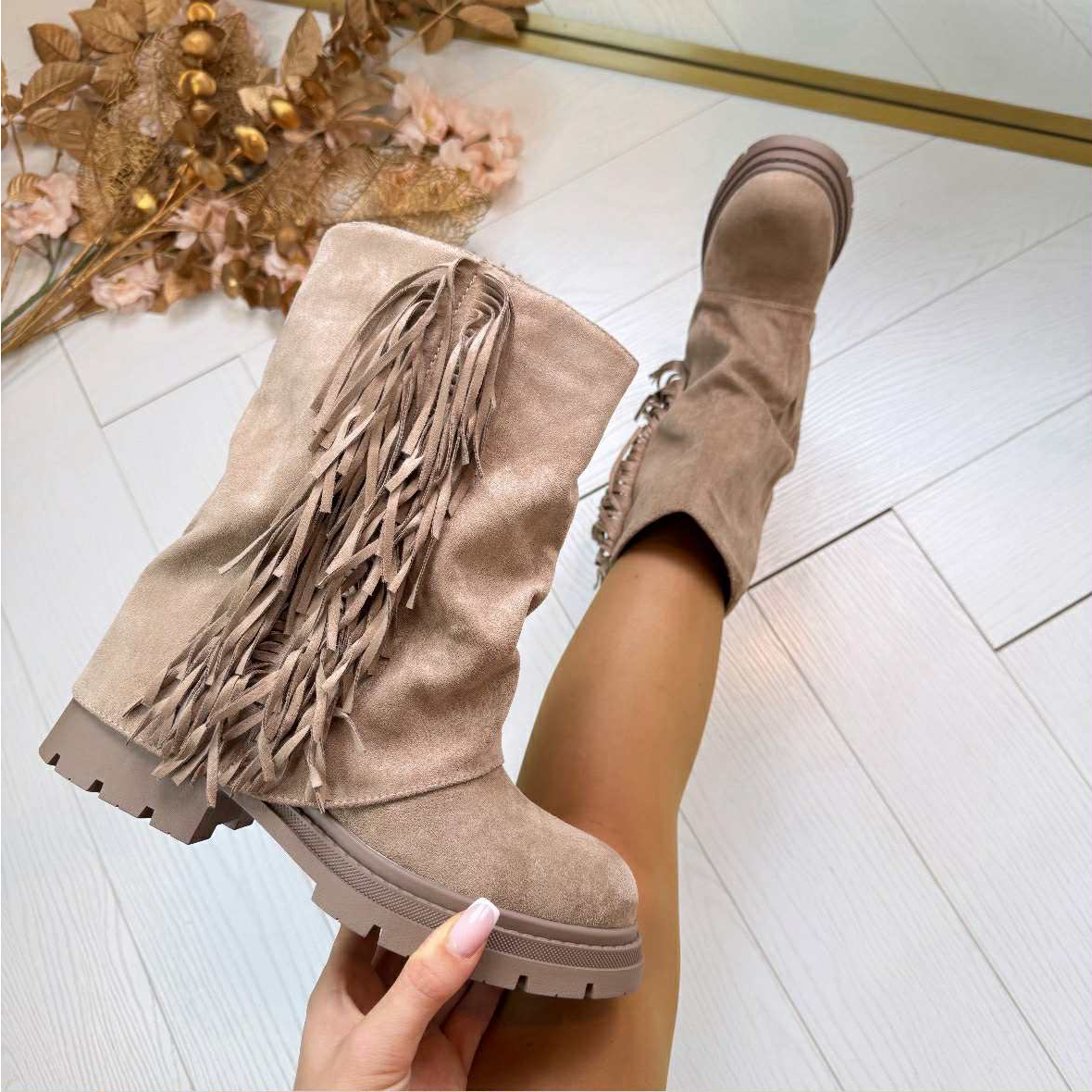 LOVY FRINGE BOOT RQ-541 KHAKI Style Woerden