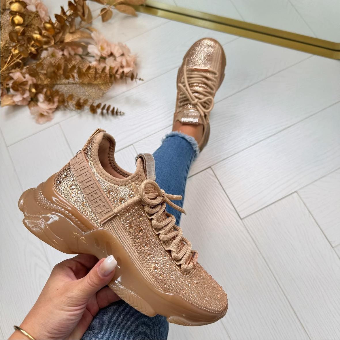 Rose Gold Steve Madden Maxima Brown Women's Sneakers Steve Madden