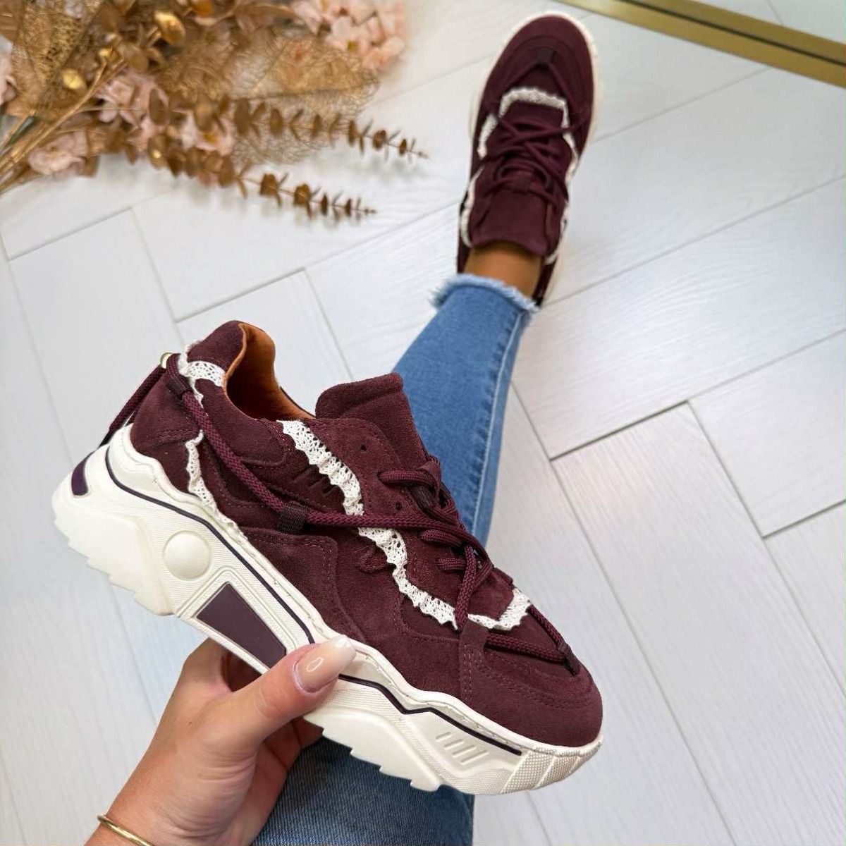 DWRS JUPITER CROCHET SNEAKER J5554F-03 BORDEAUX/OFFWHITE - Style