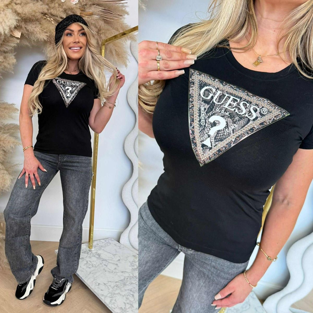 GUESS SS TRIANGLE PYTHON T-SHIRT W5BI15J1314 BLACK - Style