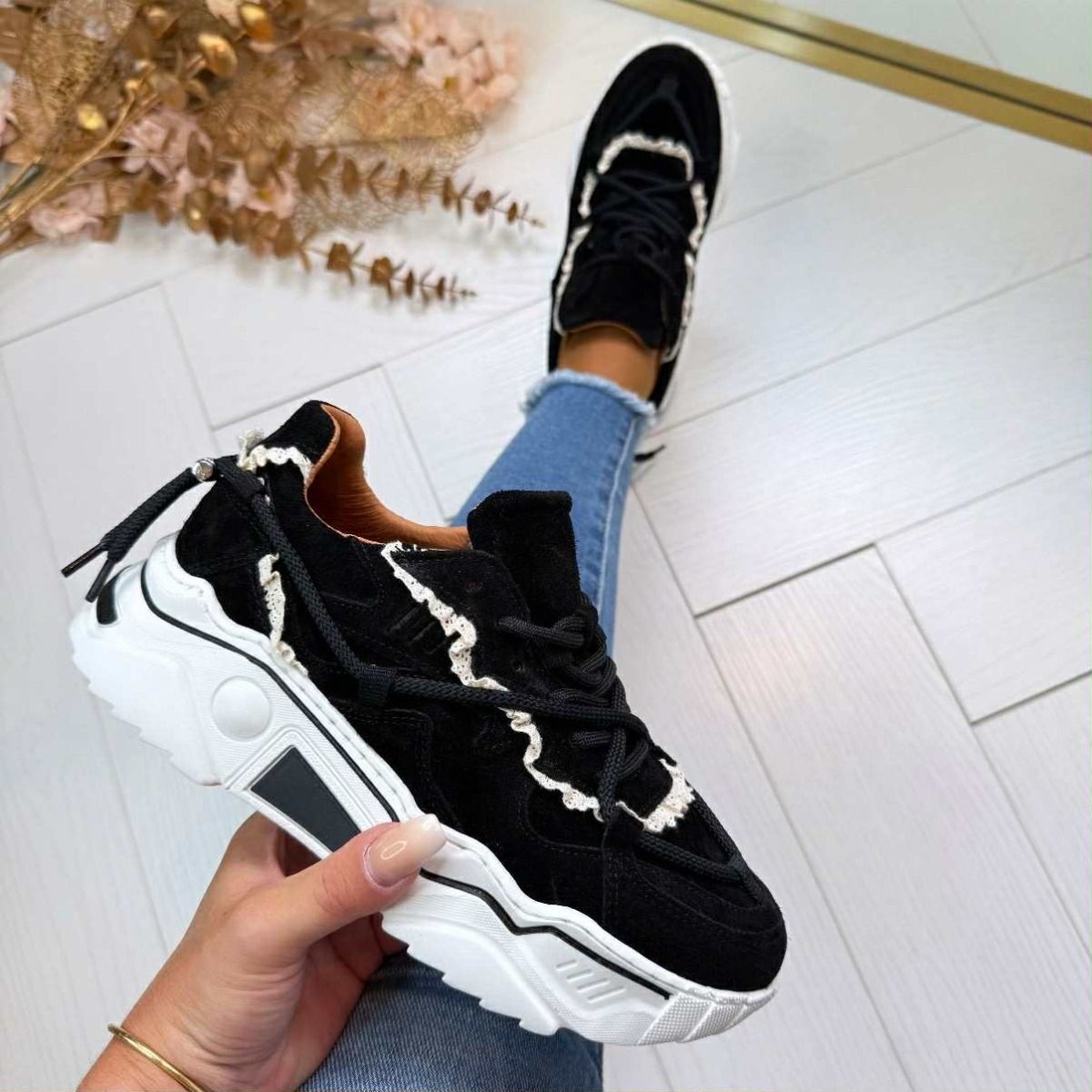 DWRS JUPITER CROCHET SNEAKER J5554F-01 BLACK/OFFWHITE - Style Woerden