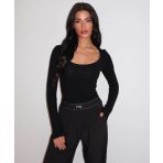 UNIQUE THE LABEL GILL SCOOP LS BODYSUIT DEEP BLACK