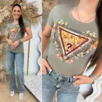 GUESS SS TRIANGLE FLOWERS T-SHIRT W5YI08J1314 G8CJ GREEN