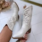 *SALE* LEATHER LOOK COWBOY BOOT T-276 BEIGE *WEB ONLY*