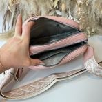 LEATHER LOOK DOUBLE ZIP BAG H0625 PINK