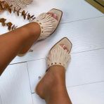 FRINGE SLIPPER MET HAK 826 BEIGE