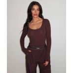 UNIQUE THE LABEL GILL SCOOP LS BODYSUIT CACAO