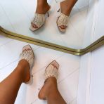 FRINGE SLIPPER MET HAK 826 BEIGE