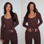 UNIQUE THE LABEL GILL SCOOP LS BODYSUIT CACAO
