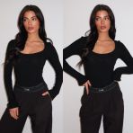 UNIQUE THE LABEL GILL SCOOP LS BODYSUIT DEEP BLACK