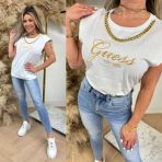 GUESS CRYSTAL LOGO CHAIN TEE W4YI16 I3Z14 G011 WHITE