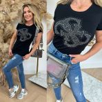 GUESS RHINESTONE 4G LOGO TEE W4YI37 J1314 JBLK