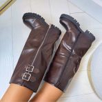 *SALE* ZIP LAARS MET DUBBELE GESP DES8025 **BROWN/PU**