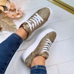 GUESS RHINESTONE LOGO SNEAKER FLTQENFAL12 BEIGE