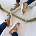 GUESS RHINESTONE LOGO SNEAKER FLTQENFAL12 BEIGE