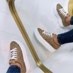 GUESS RHINESTONE LOGO SNEAKER FLTQENFAL12 BEIGE