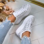 GUESS RHINESTONE LOGO SNEAKER FLTQENFAL12 WHITE