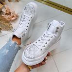 GUESS RHINESTONE LOGO SNEAKER HIGH FLTQUEFAL12 WHITE