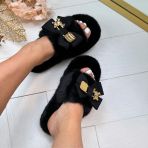 FURRY BOW PANTOFFEL BSW9083 BLACK *WEB ONLY*