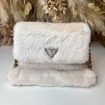 GUESS SAMIA FAKE FUR FLAP BAG WB935520 STONE