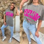 PINNED BY K FEELING LUCKY T-SHIRT LIGHTGREY/NEONPINK